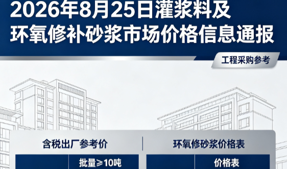 北海街道2026年8月25日灌浆料及环氧修补砂浆市场价格信息通报